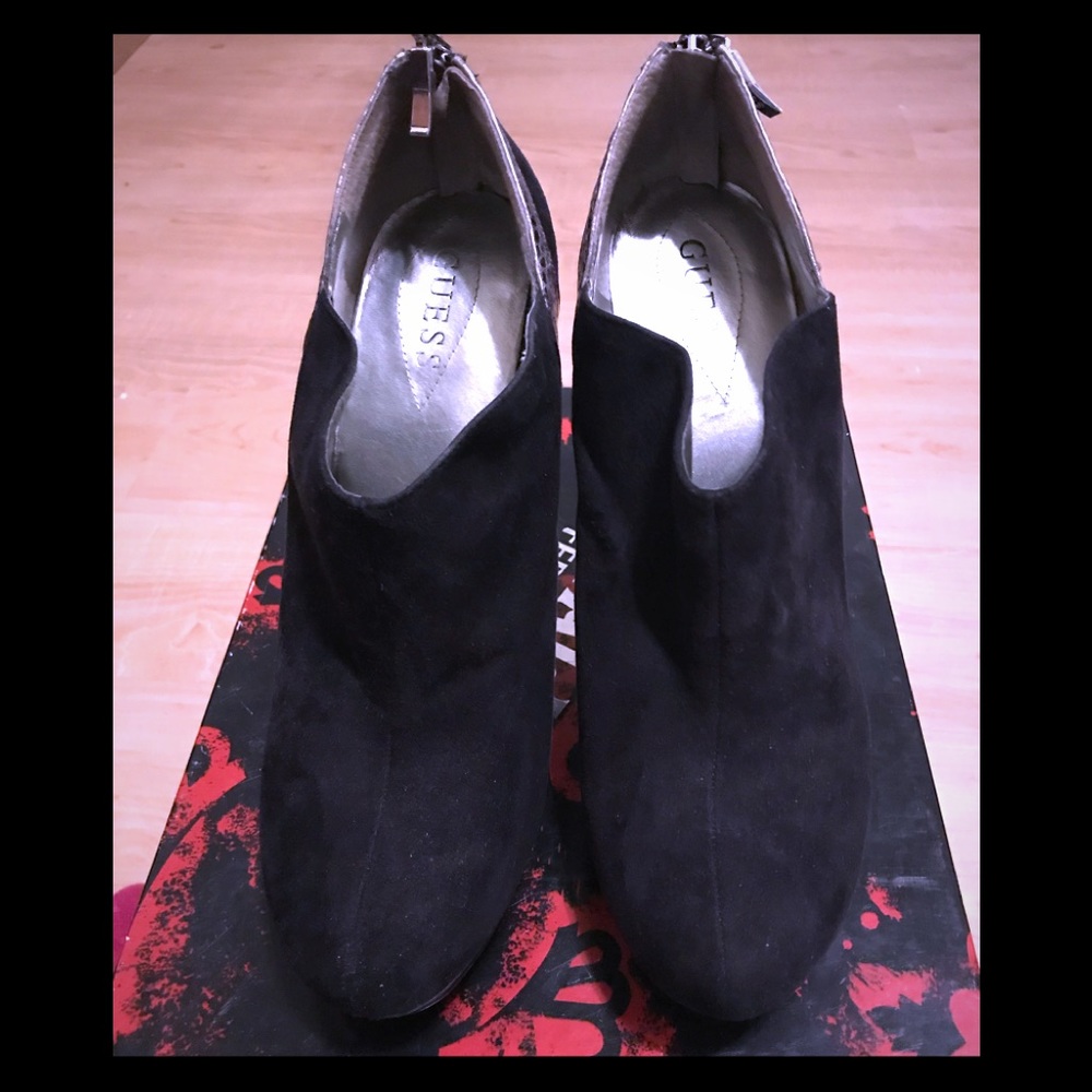 Black and Silver Guess Suede Heel Booties